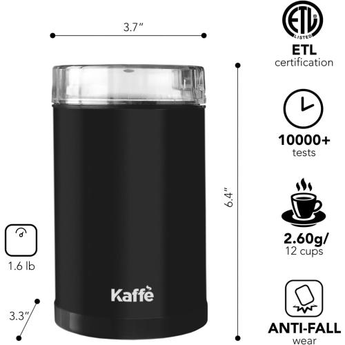Kaffe One-Touch Coffee Grinder Electric w/Cleaning Brush (3 oz) - Coffee Grinders for Home Use - Up to 12 Cups of Coffee per Grind - Easy On/Off Coffee Bean Grinder - Matte Black