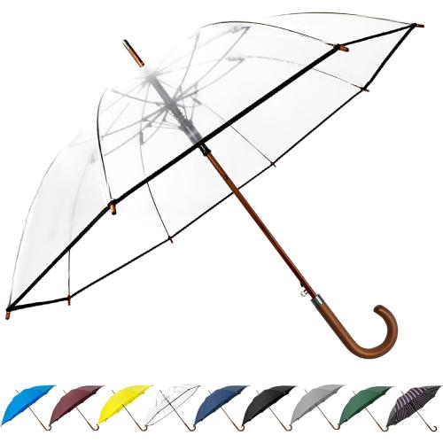 SoulRain 48 Clear Bubble Umbrella – Large Transparent Umbrella for Rain, Windproof & Automatic Open, Wedding Umbrellas for Women & Men, Vintage Stick Cane with Wooden Handle(Clear)