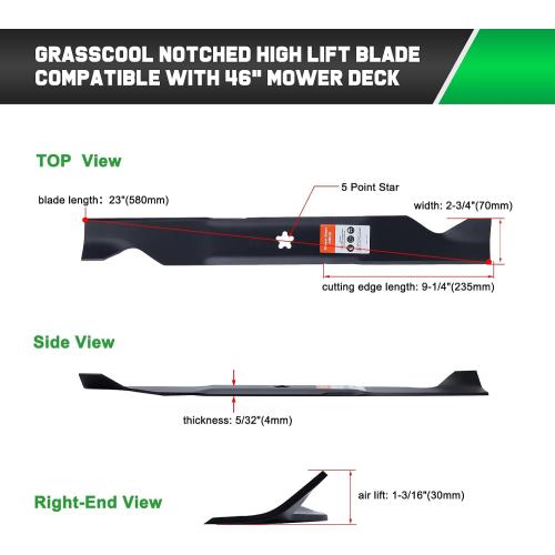2 Pack Black YTH22V46 46 inch Mower Blades for Hus qvarna Craftsman Poulan 405380 532405380 Z246 YTH20K46 YTH21K46 YTH22K46 YTA22V46 RZ4623 YT3000 46'' Deck Lawn Mower(High Lift)