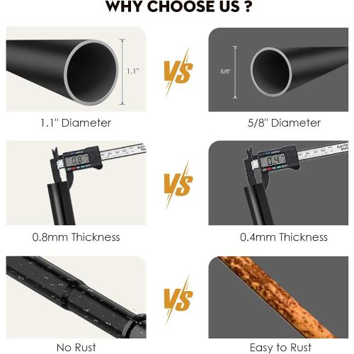 Black Tension Shower Curtain Rod 1.1 Diameter Heavy Duty Stainless Steel Adjustable Spring Tension Rods 30 to 88 inch No Drill Shower for Bathroom Windows Outdoor No Slip No Rust