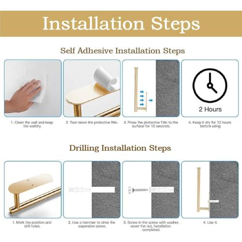 Self Adhesive Paper Towel Holder Under Cabinet Mount, Wall Mounted Paper Towel Roll Holder for Kitchen, Bathroom, Wall,BBQ Grill, Gold
