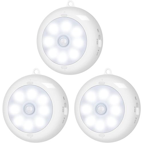 BLS Motion Sensor Light Indoor, LED Night Light Closet Lights, Under Cabinet Battery Powered Ceiling Lights, AA Battery Operated Stick on Wireless Puck Lights for Wall, Step, Stair, Dimmable (3 Pack)