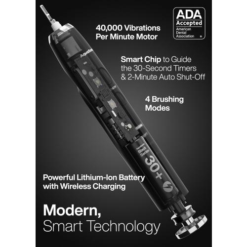 Aquasonic Black Series Ultra Whitening Toothbrush – ADA Accepted Electric Toothbrush- 8 Brush Heads & Travel Case – 40,000 VPM Electric Motor & Wireless Charging - 4 Modes w Smart Timer