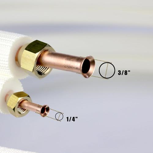 TAUROX 25FT Mini Split Line Set 1/4 & 3/8 O.D Copper Pipes Tubing and 3/8 White Thickened PE Insulation Coil, for Mini Split Air Conditioning or Heating Pump Equipment and HVAC with Flared Nuts.