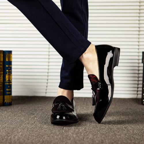 Size 13 Color Red JITAI Mens Leather Shoes Pattern Printing Men's Dress Loafer Shoes Slip-on Casual Loafer Smoking Slipper