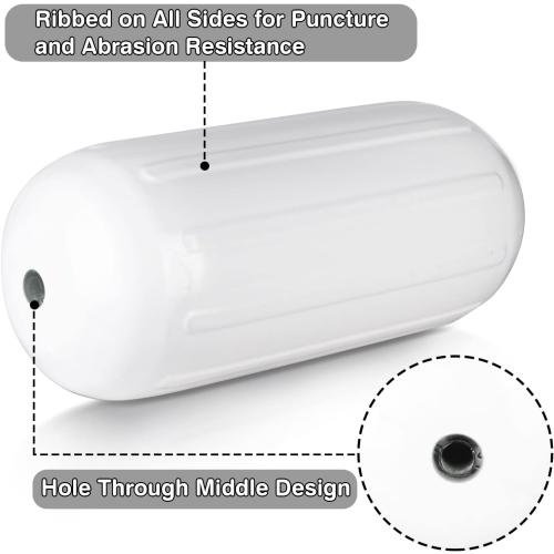 Leader Accessories Boat Fender 4 Pack Boat Bumpers Hole Through Middle Ribbed Inflatable Includes 3/8'' Fender Lines Pack od 4 and Pump to Inflate