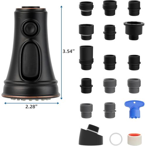 Hibbent Kitchen Faucet Head Replacement, Pull Down Faucet Spray Head, 3 Function Faucet Sprayer Nozzle, 15 Adapters Compatible with Moen, American Standard, Delta, Kohler Faucets, Oil-Rubbed Bronze