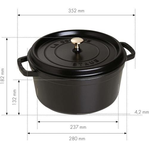STAUB Cast Iron Dutch Oven 7-qt Round Cocotte, Made in France, Serves 7-8, Black Matte