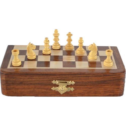 Magnetic Travel Pocket Chess Set - Staunton 7x7 Inch Folding Game Board - Handmade in Fine Rosewood - 2 Players, Age 14