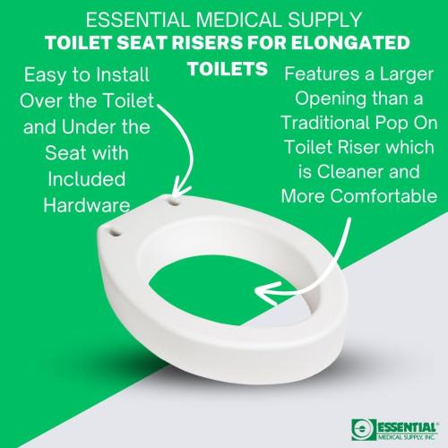 Essential Medical Supply Toilet Seat Riser for Elongated Bowl with 3.5 Rise - 19 x 14 x 3.5 Inch, Elevating and Raising Toilet Seat for Seniors, Adults and The Elderly with 300lb Weight Capacity