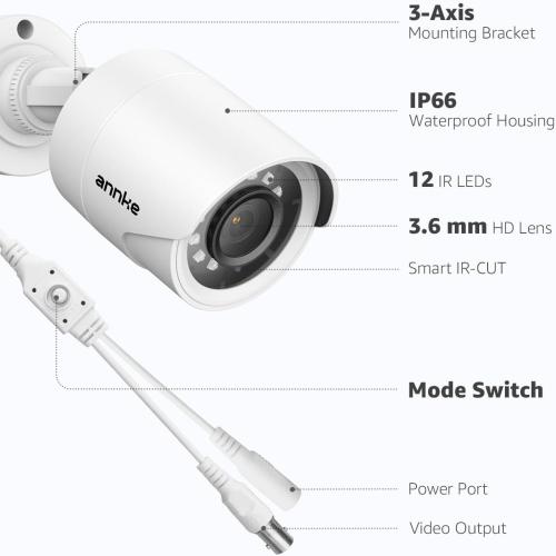 ANNKE 1080p Security Camera 4-in-1 CCTV Bullet Wired Cam, AHD/TVI/CVI/CVBS, Analog Surveillance Video Add–On Cams for Indoor/Outdoor Use, 100ft Clear Night Vision (Power Adapter Not Included)