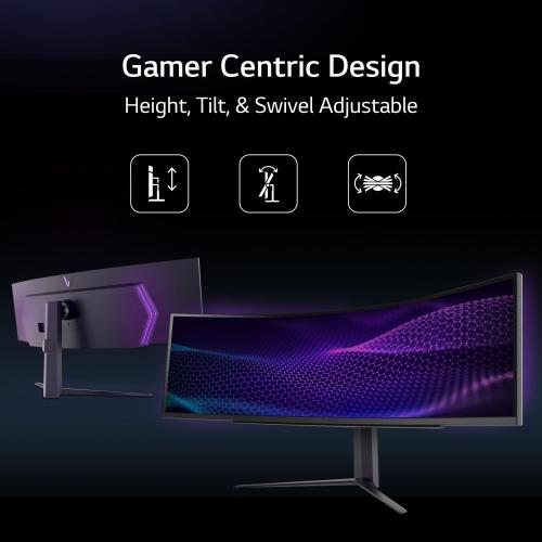 LG 49 Ultragear DQHD (5120x1440) Curved Gaming Monitor, 240Hz, 1ms, VESA DisplayHDR 1000, HDMI 2.1, DisplayPort, 4-Pole HP Out DTS HP:X, AMD FreeSync Premium Pro, Tilt/Swivel/Height Stand, Black