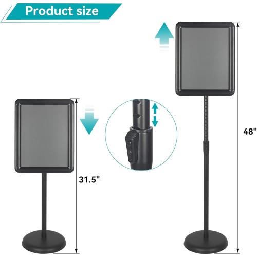 HUAZI Sign Stand Holder Adjustable Sign Holder Standing Floor Poster Stand for 8.5x11 inches,Both Vertical & Horizontal View Displayed,Snap-Open Frame with Round Safety Corner for School Church Business Show,Black