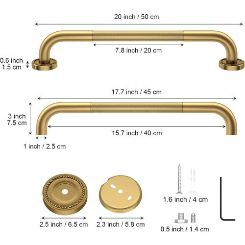Size 20 Inch Anti Slip Bronze Shower Grab Bar Polished Gold,ZUEXT Antique Brass Bathroom Grab Bar, Knurled Bathroom Balance Bar, Safety Hand Rail Support Handicap Elderly Injury Senior Assist Bath Handle