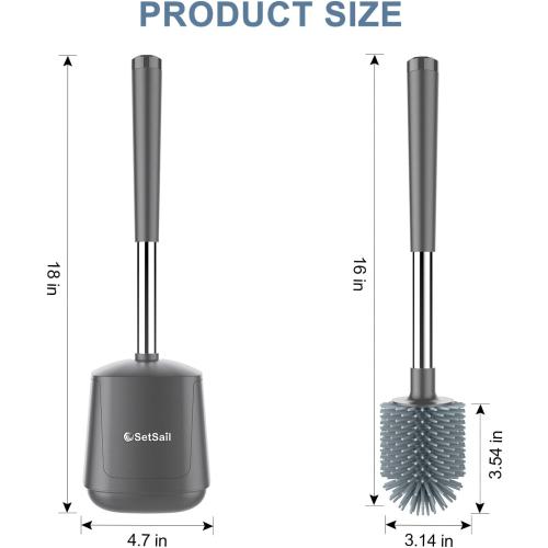 SetSail Silicone Toilet Bowl Brush and Holder Automatic Toilet Brushes for Bathroom with Holder Ventilated Toilet Cleaner Brush for Toilet Scrubber Cleaning - Grey
