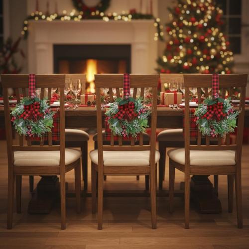 4 Pcs 9.5 Mini Christmas Wreath for Cabinets, Christmas Wreath for Kitchen Decor, Mini Wreaths with Ribbon and Cherry, Door or Kitchen Decor