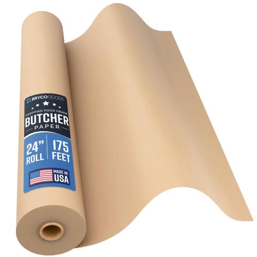 Bryco Goods 24 Inch x 175 Feet, Brown Butcher Paper Roll, Unbleached, Uncoated, Unwaxed, Food-Grade, Wide Kraft Paper for BBQ, Smoking, Grilling, Wrapping Meat, Table Covering - USA Made