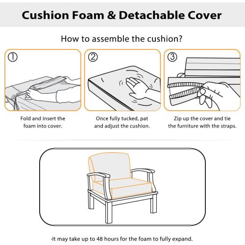 Sundale Outdoor Olefin Deep Seat Cushion, Patio Chair Cushion and Pillow, Water-Resistant Sectional Sofa Pad with Straps Dark Green, 24 x 24 x 4 Inches