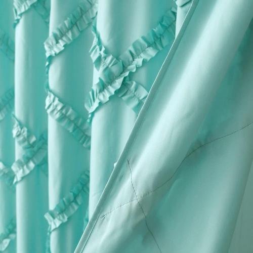 Aqua Ruffle Diamond Fabric Shower Curtain for Bathroom | Farmhouse Rustic Style 72’’x72’’