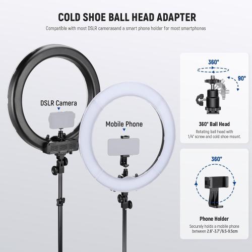 NEEWER 55W 18/45cm Ring Light Kit [New Version], 5600K Dimmable LED Ringlight Tripod Stand Phone Holder for iPhone Selfie Makeup Lash Tattoo Studio Photo Video Recording Photography Lighting, RL-18