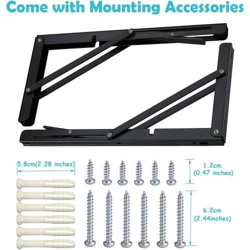 24 Black Folding Shelf Brackets Max. Load 550 lb, Heavy Duty DIY Wall Mounted Shelf Bracket Space Saving for Table Work Bench, Pack of 2