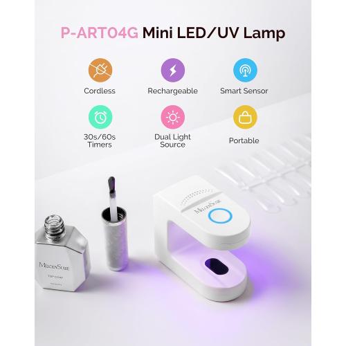 MelodySusie Mini UV Nail Lamp P-ART04G for Single-Finger Quick Touch-Ups | Cordless, Smart Sensor, 30s/60s Timers, Flash Cure Rhinestone Glue, Gel-X