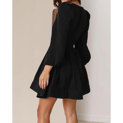 Size/M FAIABLE Mini Deep V Sexy Long Sleeve Dress for Women A-line High Waisted Casual Flowy Dress for Cocktail Wedding Guest