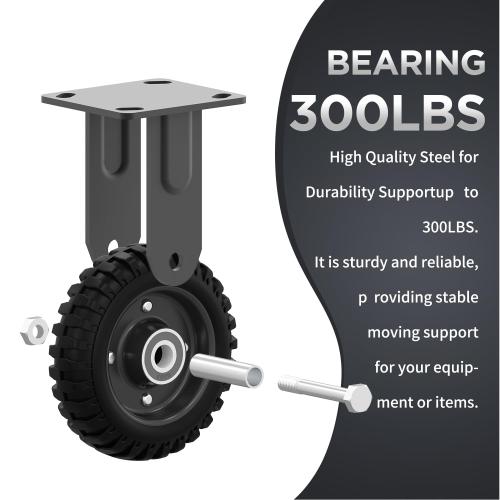 8 Inch Fixed Heavy Duty Cast Iron Caster Wheel - 1000lb Capacity, Black Rim, Solid Rubber, Outdoor, Flat Free for Carts, Dolly, Workbench, Trolley, DIY Tools(2 Pack)