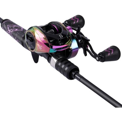 One Bass Fishing Rod and Reel Combo, Medium Fast Baitcasting Combo, 24-Ton Carbon Fiber 2 Pieces Fishing Poles with Baitcaster Reel Super Polymer Handle