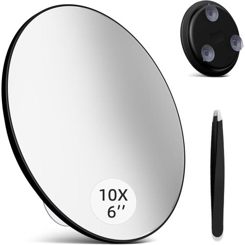 10x Magnifying Mirror, Large 6 Round, Black Framed, Wall Mount, Modern Style, Travel & Bathroom Use, Black - 10x