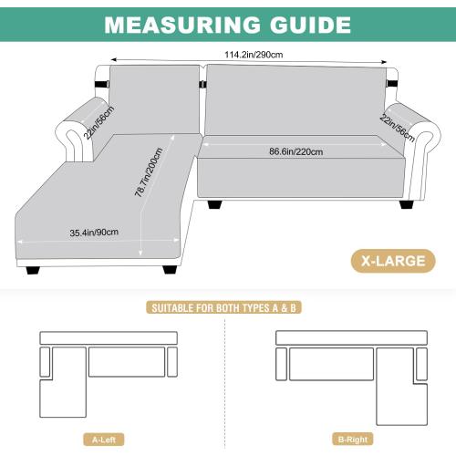 Grey XL Sectional Couch Covers 100% Waterproof L Shaped Sofa Slipcover Reversible Chaise Lounge Cover for Sectional Sofa Cover for Pets Cat Dog Kids Family