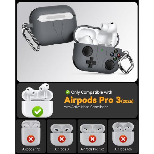 Game Case for AirPods Pro 3 Cover (2025),Classic Cool Funny Shock-Proof Protective Silicone AirPods Pro 3 Case with Cleaner Kit and Keychain for Airpods Pro 3rd Generation for Men Boy-Black