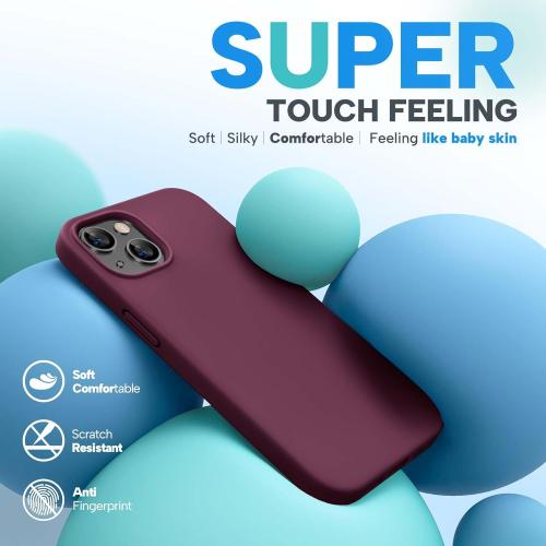 Miracase Designed for iPhone 13 Case, with Tempered Glass Screen Protector, [Soft Anti-Scratch Microfiber Lining], Shockproof Liquid Silicone Rubber Phone Case Cover for 13 6.1 inch, Wine Red