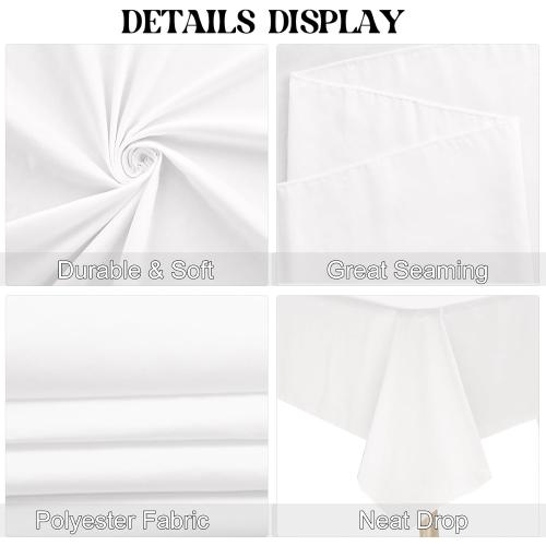 4 Pack Rectangle Tablecloth 90x132Inch White Washable Polyester Table Cover for Wedding Dining Table Buffet Parties Banquet Decoration（White）