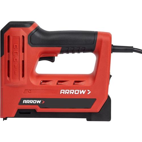 Arrow ET501F Corded 5-in-1 Professional Electric Staple and Nail Gun, Wire Stapler, and Brad Nailer for Upholstery, Framing, Insulation, Crafts, Fencing, and Cable, Black/Red