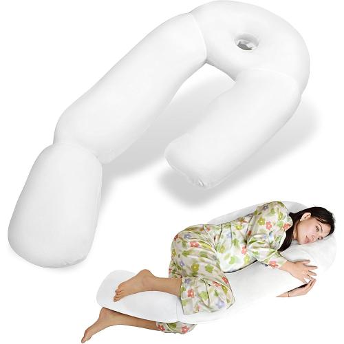 Pregnancy Pillow with Ear Piercing – U-Shaped Full Body Maternity Pillow for Side Sleepers, Support for Back, Belly & HIPS, Removable Washable Cover