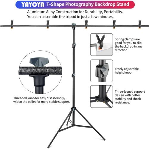 White Backdrop with Stand, 6x9 ft White Photo Backdrop Curtain with 6.3x6.5 ft Background Stand, Portable Back Drop Support Kit with Carrying Bag, 5 Strong Spring Clamps
