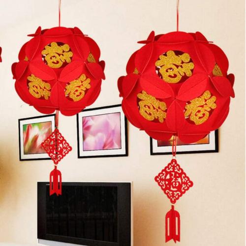 2 Piece Red Chinese Lanterns, Decorations for Chinese New Year, Chinese Spring Festival, Wedding, Lantern Festival Celebration Décor, 12(30cm), Golden Fu