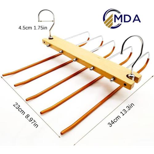 Wooden Pant Hanger - 5 Layers Space Saver - Trouser Hanger, Space-Saving 5-in-1 Trouser Hanger, Stainless Steel Extendible, Multi Hanger, Magic Hanger, Wardrobe Clothes Hanger Holder