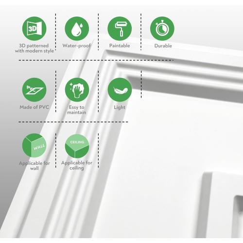 STICKGOO PVC Ceiling Tiles, 2'x2' Glue Up Ceiling Panel White to Prevent Breakage Cover 48 Sq. Ft, Pack of 10 Tiles