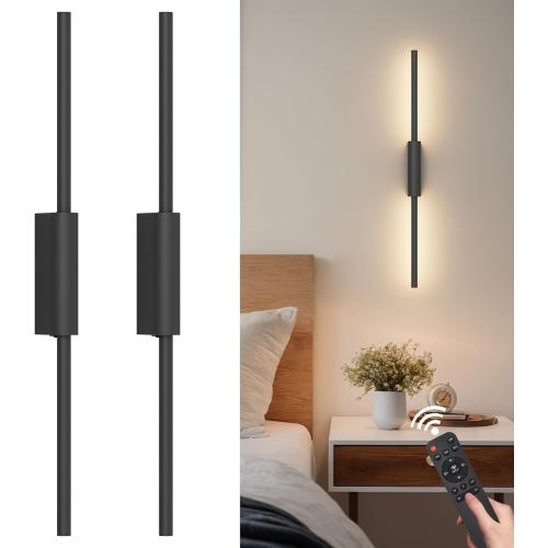 23.6In Battery Operated Wall Sconces Set of Two,10000mAh Rechargeable Sconce 3 Colors Dimmable Wireless Sconces for Living Room