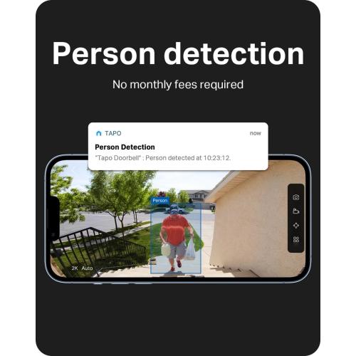 Tapo 2K Wireless Smart Video Doorbell w/Chime, 160° Ultra-Wide View, D210