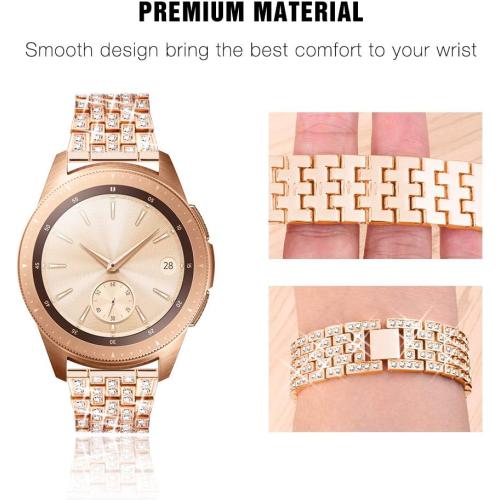 SUPOIX Compatible for Samsung Galaxy watch 7/6/5/4 40mm 44mm/ Galaxy Watch FE 2024/Watch 3 41mm/ Watch 42mm/Active 2 Band, 2 Pack 20mm Women Jewelry Bling Metal Replacement Strap (Rose gold)
