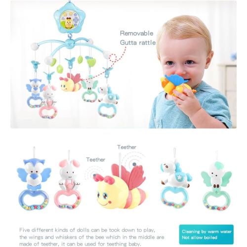 Baby Mobile for Crib with Musicial and Lights, Remote and Projection. Pack and Play Toys for Ages 0  Months (Pink-Bee)