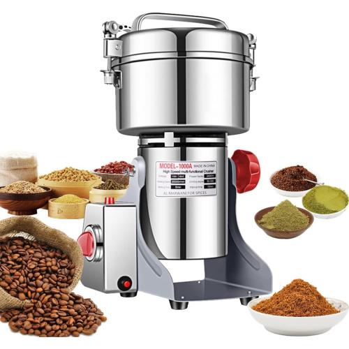 Electric Grain Grinder Mill 1000g High-speed Spice Herb Mill Commercial Powder Machine for Dry Cereals Grain Herb Spice Coffee Corn Bean CE approved (1000g Stand Type)