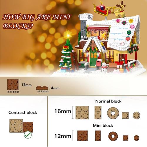 2024 Christmas Gingerbread House Mini Building Set with LED Light, 1834 PCS Winter Village Building Block Toy with Christmas Tree, Holiday Cabin Building Kit Xmas Gift for Adults Teens Kids 8