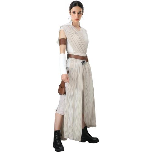 Size Large Womens Rey Costume Adult Jedi Cosplay Suits Deluxe Tops Pants Outfit Full Set with Belt for Halloween