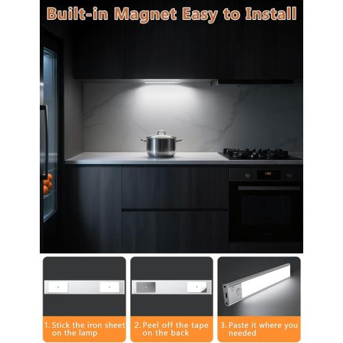 Under Cabinet Rechargeable Lighting: Motion Sensor Dimmable Lights Indoor - Battery Operated Lights - Wireless Activated Closet Light Magnetic Led Light for Kitchen Home Bathroom Counter 3 Pack