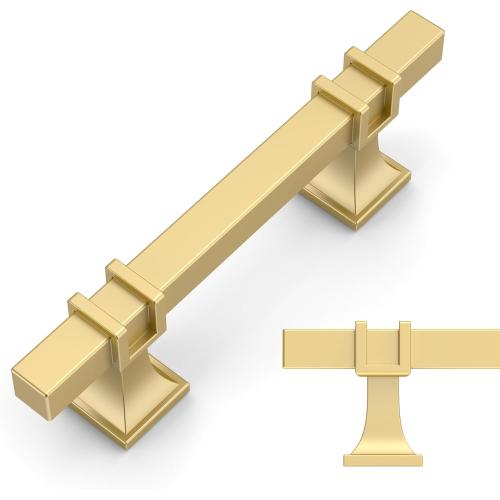 Amerdeco 10 Pack Brushed Gold Cabinet Pulls 3 Inch(76mm) Hole Center Drawer Pulls Cabinet Hardware Kitchen Cabinet Handles for Bathroom Dresser Pulls ZH0067