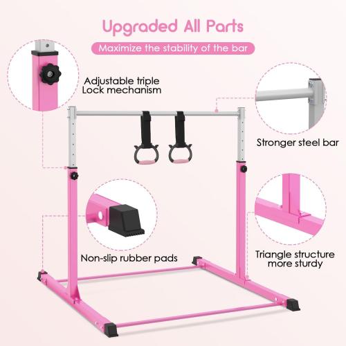 Safly Fun Gymnastics Bar for Kids | Sturdy Steel Home Gym, Adjustable Height (3 to 5 ft) with Anti-Slip Base, Easy Assembly